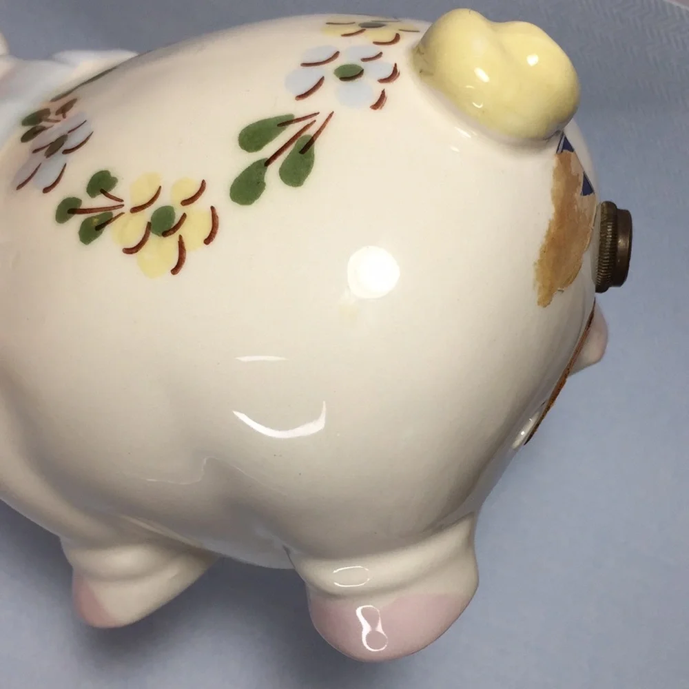 Vintage Smiling Pig Blue And Floral Design - Picture 7 of 15